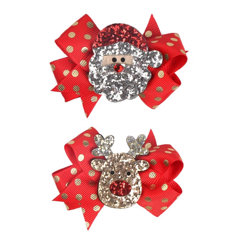 BPNHNA 5 Pcs Christmas Sequins Alligator Clips Girls Hair Clips Bows Barrettes Hair Accessories,Include Santa,Christmas Tree and Cap, Elk Styles - Image 3